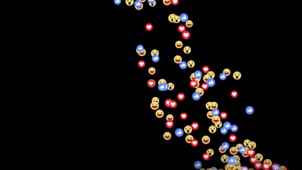 Emotional Social Media Icons Floating Continuously Side Transparent Alpha Background — Vídeo de Stock