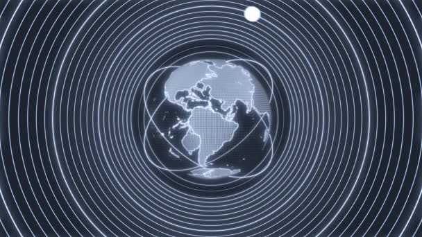 4K数字技术地球轨道线路环路动画背景 数字技术互联网连接星系空间背景 — 图库视频影像