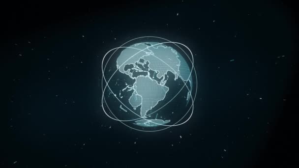 4K数字地球技术世界在空间背景环路动画上的旋转 数字技术互联网连接星系空间背景 — 图库视频影像
