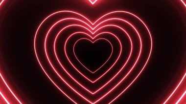 Pembe Kalp Neon Işık VJ Döngü Soyut Arkaplan. Sevgililer Günü Sevgilisi Güzel Arkaplan