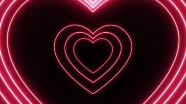 4K Pembe Kalp Neon Light VJ Döngü Soyut Arkaplan Döngüsü Animasyonu. Sevgililer Günü Sevgilisi Güzel Arkaplan