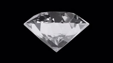 4K Kusursuz Döngü 3D Kristal Elmas Döndürme 360 derece Şeffaf Alfa Arkaplanı. 3D rendeleme Güzel kristal elmas Gemstone parlayan kırılma gök kuşağı yansımaları.