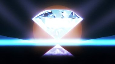 4K Kusursuz Döngü Soyut 3D Kristal Elmas Retro VJ Döngü Arkaplanı. 3D rendeleme Güzel kristal elmas Gemstone parlayan kırılma gök kuşağı yansımaları.