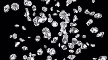 4K Bir sürü Kristal Elmas Yüzen Şeffaf Alfa Arkaplan içinde yayıldı. 3D rendeleme Güzel kristal elmas Gemstone parlayan kırılma gök kuşağı yansımaları.