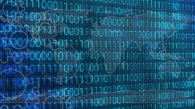 Dijital Teknoloji Dünya Haritası İkili Kod Arkaplanı. Analitik Kaynak Kod Programı Teknoloji Ekranı