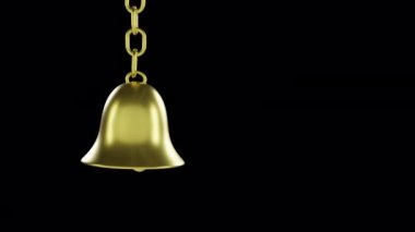 Kusursuz döngü 3D Dinamik rüzgar Şeffaf Alfa Arkaplanı 'nda Altın Gerçekçi Bell 3D illüstrasyon. 3D Bildirimli Gerçekçi Altın Zil simgesi.