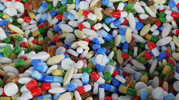 Rendering Viele Pillen Medizin Illustration Hintergrund Sich Mit Pille Vor — Stockfoto