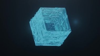 Kusursuz Döngü 3D Yapılandırma Soyut Bilim-Kurgu Hologramı Kübik Fütürist Devre Kurulu 3D İllüstrasyon Arkaplanı. Zeka yapısı işleme teknolojisi
