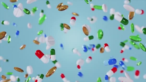 Fallande Massor Piller Medicin Rendering Illustration Bakgrund Skydda Dig Från — Stockvideo