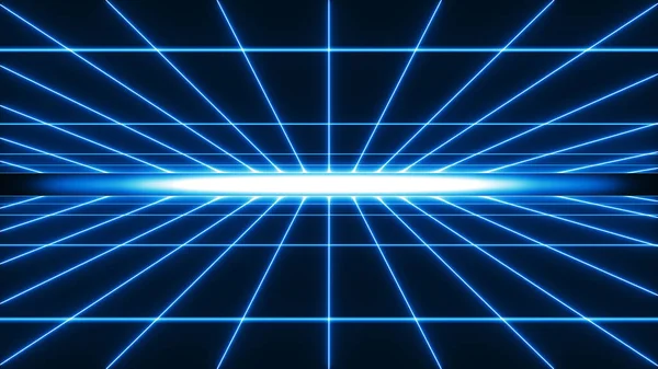 Abstract Rectangle Neon Lines Infinity Zoom Technology Grid Loop Background — Stock Photo, Image