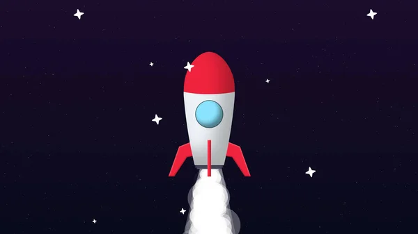 Cartoon Startup Rocket Jet Fliegt Den Weltraum Hintergrund Pläne Schmieden — Stockfoto