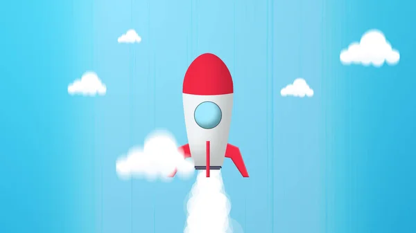 Мультфільм Startup Rocket Jet Fast Speed Лінії Літають Фоні Блакитного — стокове фото