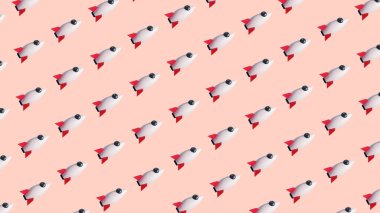 3D Hazırlama Roket Şirin Temiz Pastel Rengi Şekil Canlandırma 3D Görüntü Arkaplanı. Planlar yap ve bitiş çizgisine git..