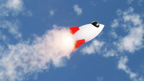 Rendering Startup Rocket Jet Super Fast Speed Flying Blue Sky — Stock Photo, Image