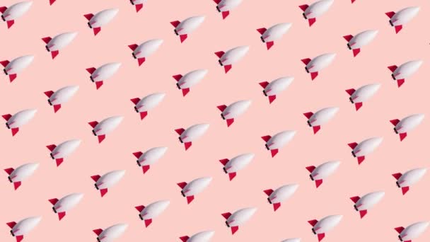 Nahtlose Schleife Rendering Start Rocket Cute Clean Pastel Color Pattern — Stockvideo