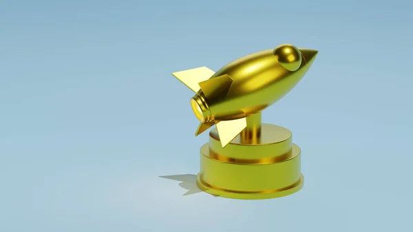 Rendu Startup Golden Rocket Jet Trophy Illustration Arrière Plan Trophée — Photo