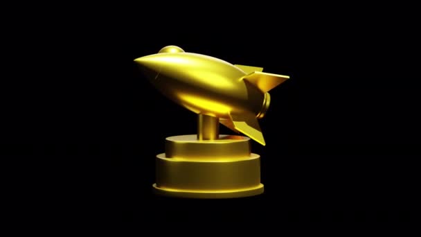Zökkenőmentes Hurok Renderelés Startup Golden Rocket Jet Trophy Illusztráció Transparency — Stock videók