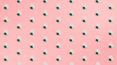 3D Rending Onigiri Rice Ball Clean Pastel Renk Deseni 3D Görüntü Arkaplanı. Onigiri Japonya 'dan popüler bir yerel yemektir..