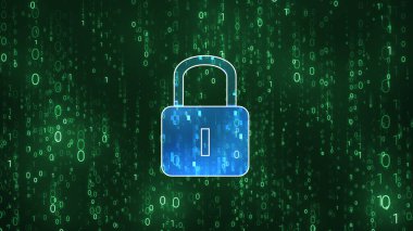 Siber Güvenlik Anahtarı 'nı Matris İkili Kod Sırasıyla Düşen Arkaplan' a kilitle. Analitik Kaynak Kod Programı Teknoloji Ekranı