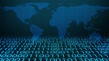 Dijital İkili Kod: Tesadüfi Teknoloji İş Dünyası Haritası Arkaplanı. Analitik Kaynak Kod Programı Teknoloji Ekranı