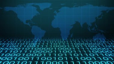 Digital Binary Code Random Number Technology Business World Map Background. Analytics Source Code Program Technology Screen