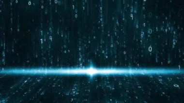 Lots of Matrix Binary Code Random Number Falling Slide on the floor Light flare Background. Analytics Source Code Program Technology Screen