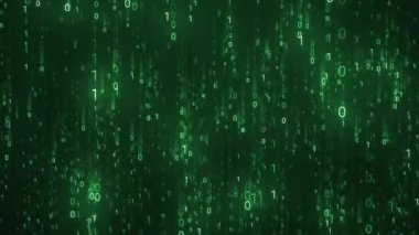 Bir sürü Matrix İkili Kodu. Rastgele Düşen Arkaplan Numarası. Analitik Kaynak Kod Programı Teknoloji Ekranı