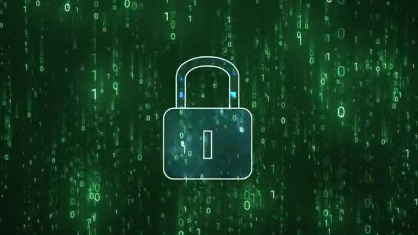 Zamknout Klíč Kybernetické Bezpečnosti Maticovém Binárním Kódu Náhodné Číslo Padající — Stock video