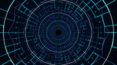Soyut Retro Dijital Tünel Teknolojisi VJ Döngü Sonsuz Zoom Neon Işık Arkaplanı. neon soyut fütüristik yüksek teknoloji arkaplanı oluştur.