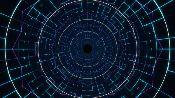 Abstract Retro Digital Tunnel Technology VJ Loop Infinity Zoom Neon Light Background. render neon abstract futuristic hi-tech motion background.