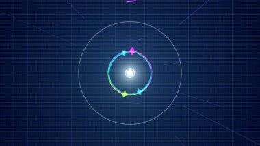 Soyut Ses Spektrumu Dijital Hud Equalizer Tünel Teknolojisi VJ Flicker Neon Arkaplanı. Dijital Hud Dengeleyicileri Renkli Arkaplan