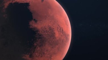 3D Render Close Up Dark Side Mars Planet 360 Rotation On Galaxy Space Star Field 3D Illustration. planet, galaxy, stars, cosmos, sea, earth, globe.