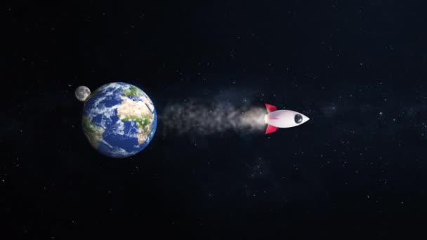 Render Rocket Jet Fly Earth World Planet Moon Galaxy Space — Αρχείο Βίντεο