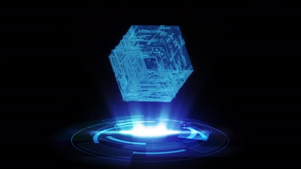 Seamless Loop Digital Technology Futuristic Circuit Box Chain Cube Hologram — Stockvideo