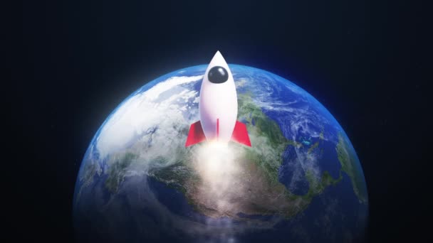 Render Rocket Jet Fly Big Blue Earth Planet Background Galaxy — 비디오