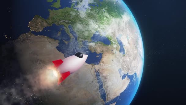 Render Rocket Jet Fly Close Earth Planet Galaxy Space Illustration — Stock video