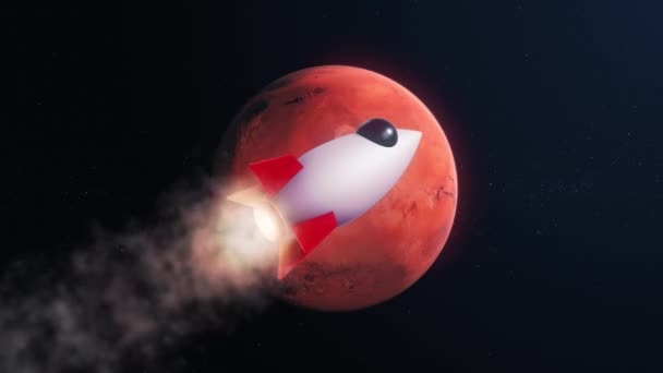Render Space Traveler Rocket Jet Fly Big Red Mars Planet — Stockvideo