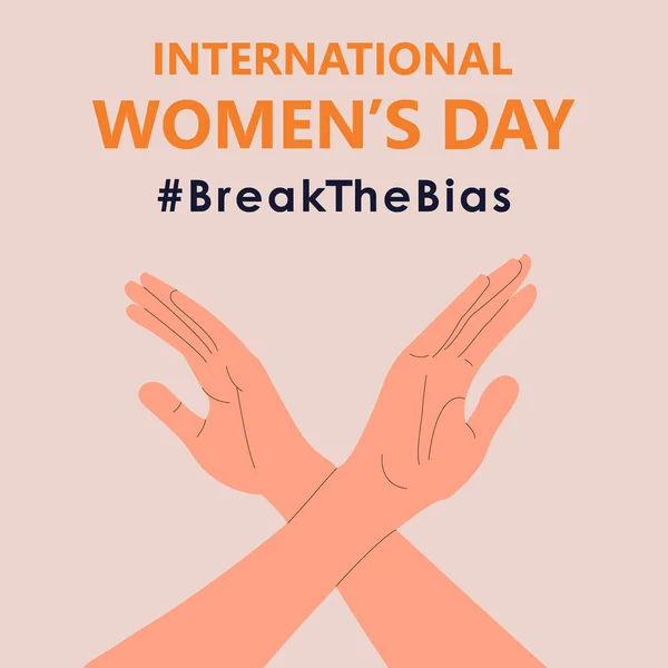 İzole edilmiş arka planda çapraz kollar. Uluslararası Kadınlar Günü. 8 Mart. Bias kampanyasını boz. Pankart ve sosyal ağlar için düz biçimli vektör illüstrasyonu.