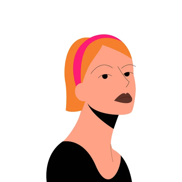 Porter de una chica pelirroja con una diadema en la cabeza sobre un fondo aislado. Diversidad de la moda y la belleza. Ilustración vectorial colorida en estilo plano. — Vector de stock