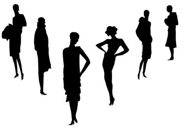 vintage moda kadın siluetleri kümesi