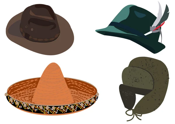 Набор векторных иллюстраций шляп изолирован на белом фоне — стоковый вектор