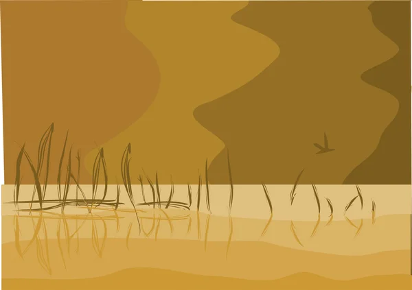 Monocromatico lago paesaggio illustrazione — Vettoriale Stock