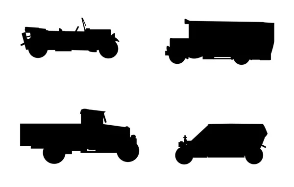 Set retro cars silhouettes Vintage historical transport — Stock Vector