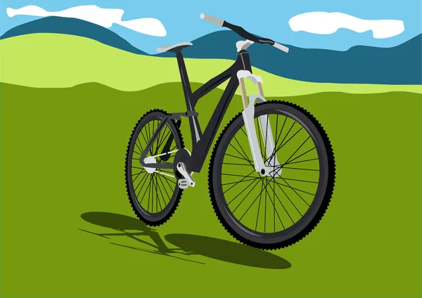 Campo de verano paisaje con bicicleta realista — Vector de stock