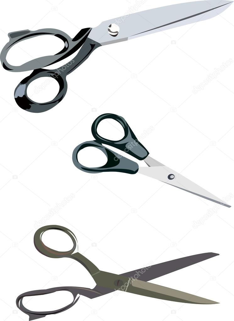 Set of realistic scissors isolated on white background