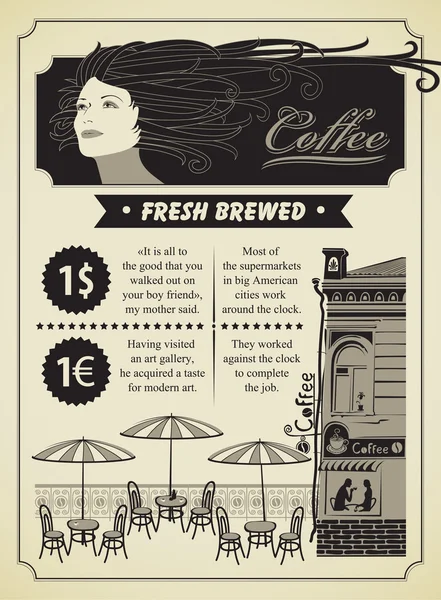 Flicka och street café — Stock vektor
