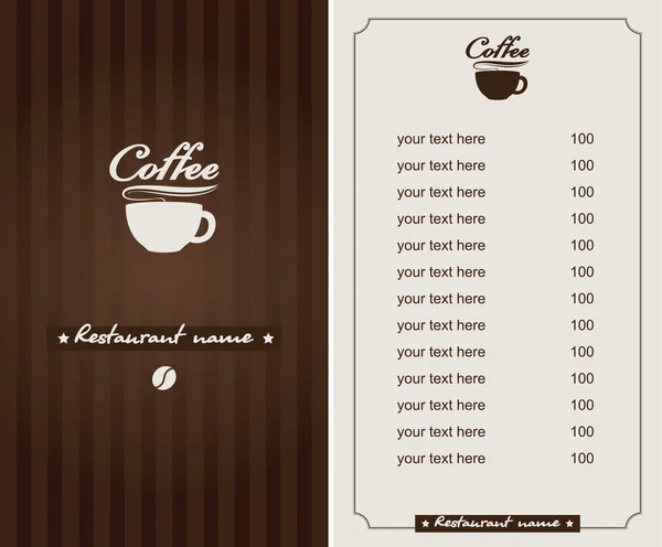 Menú para la cafetería — Archivo Imágenes Vectoriales