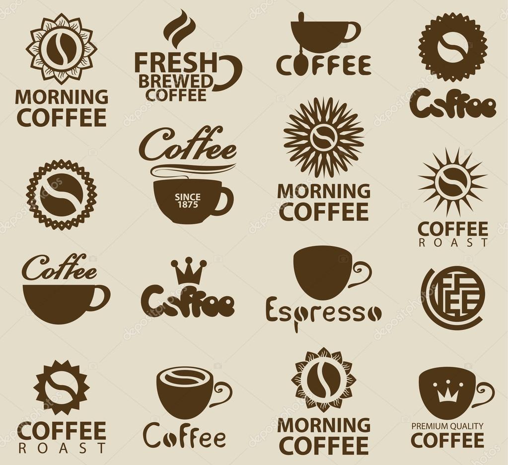 Set of logos on coffee