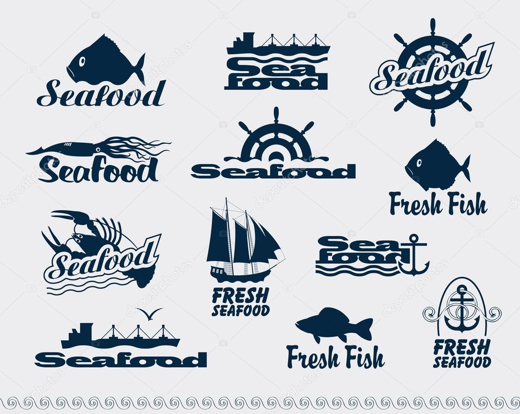 Set of logos for seafood