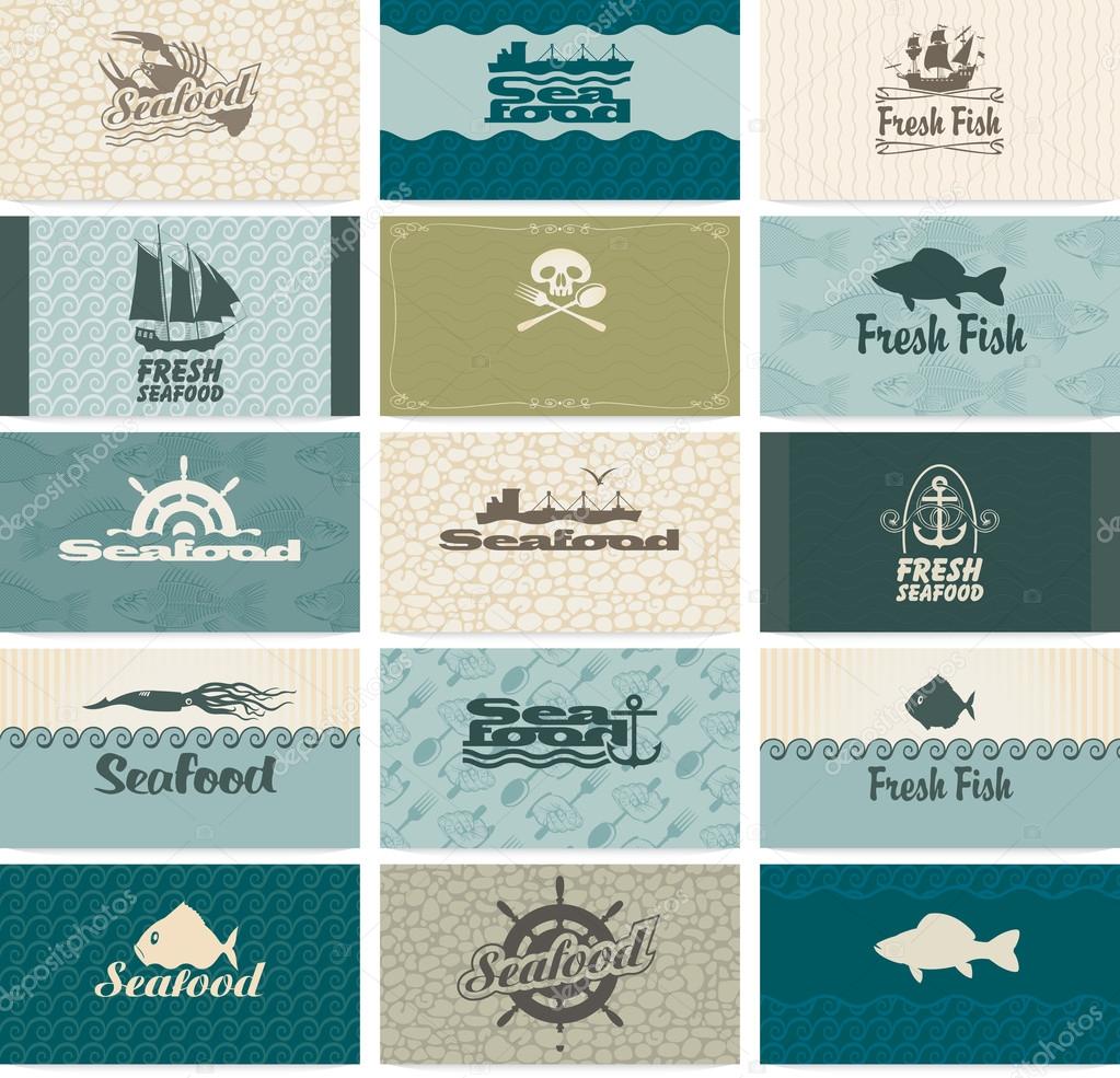 Set of business cards on seafood